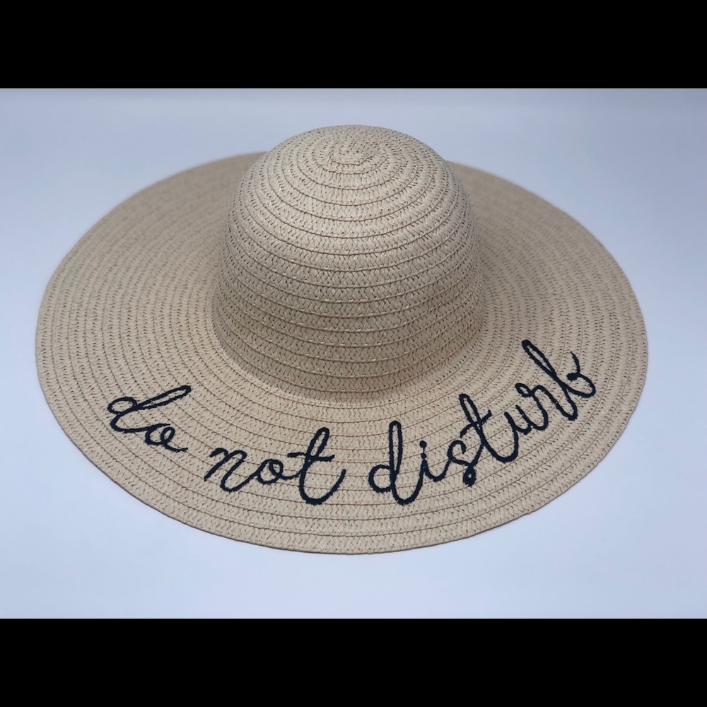 Embroidered Flappy Sun Straw Hat Do Not Disturb